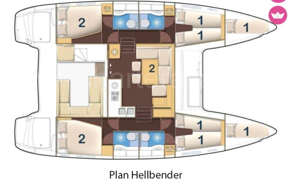 Plan détaillé du catamaran Hellbender Lagoon 400 S2